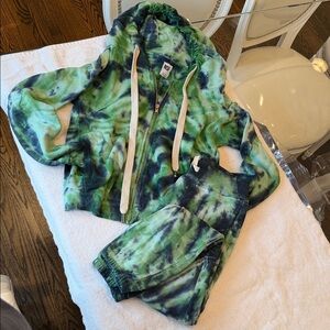 NSF Women’s Tie-Dye Hooded Zip Jacket & Joggers Set - Green/Blue